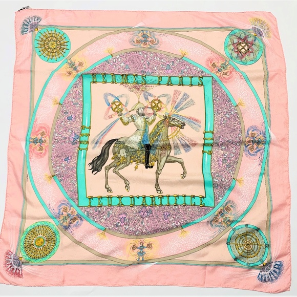 VINTAGE ROSE HERMES SILK SCARF FEUX D’ ARTIFICE M. - Picture 1 of 6